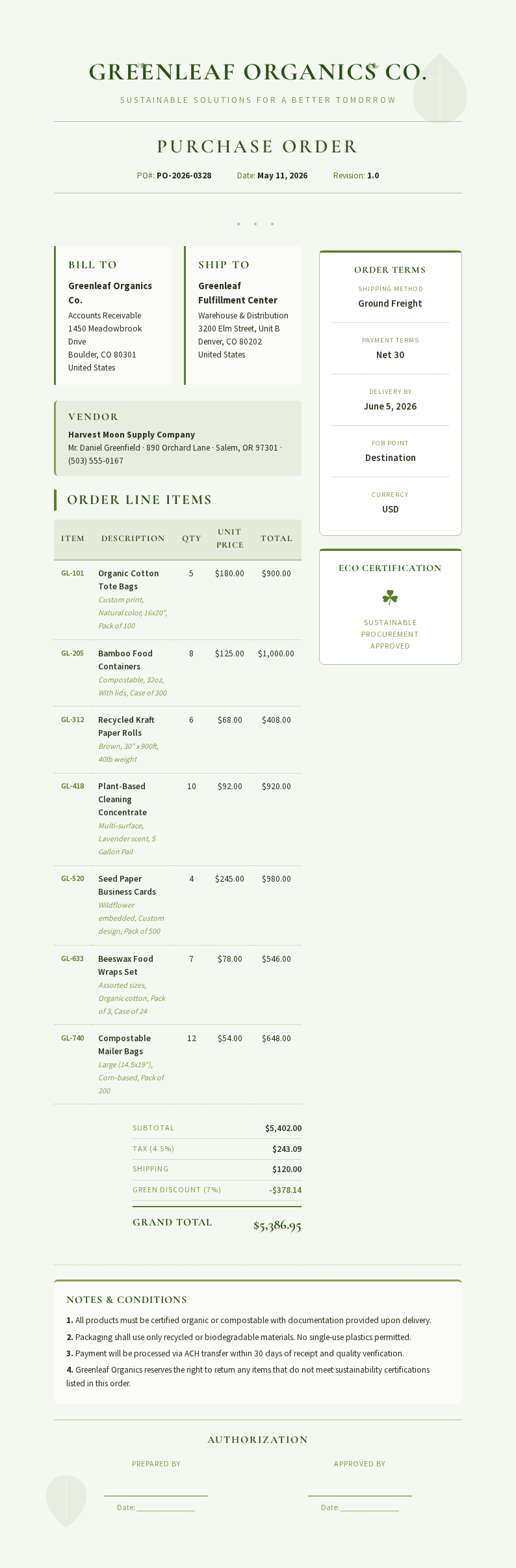 Botanical nature Purchase Order
